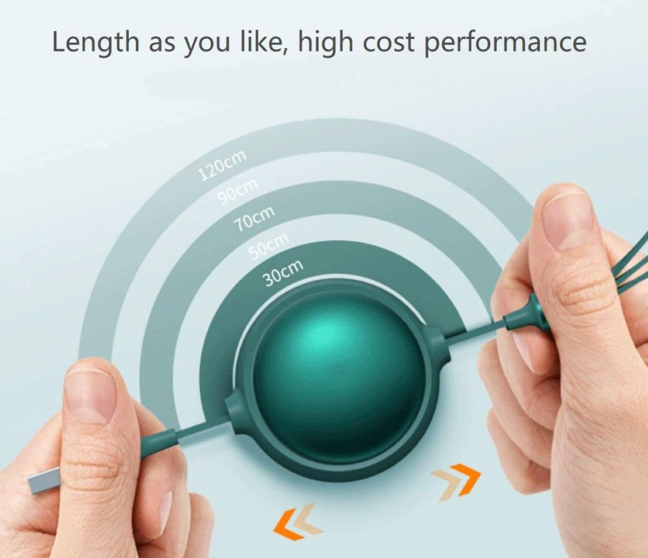 SmarkLabs Multifunction 3-in-1 Retractable USB Cable (100W, 1.2m)