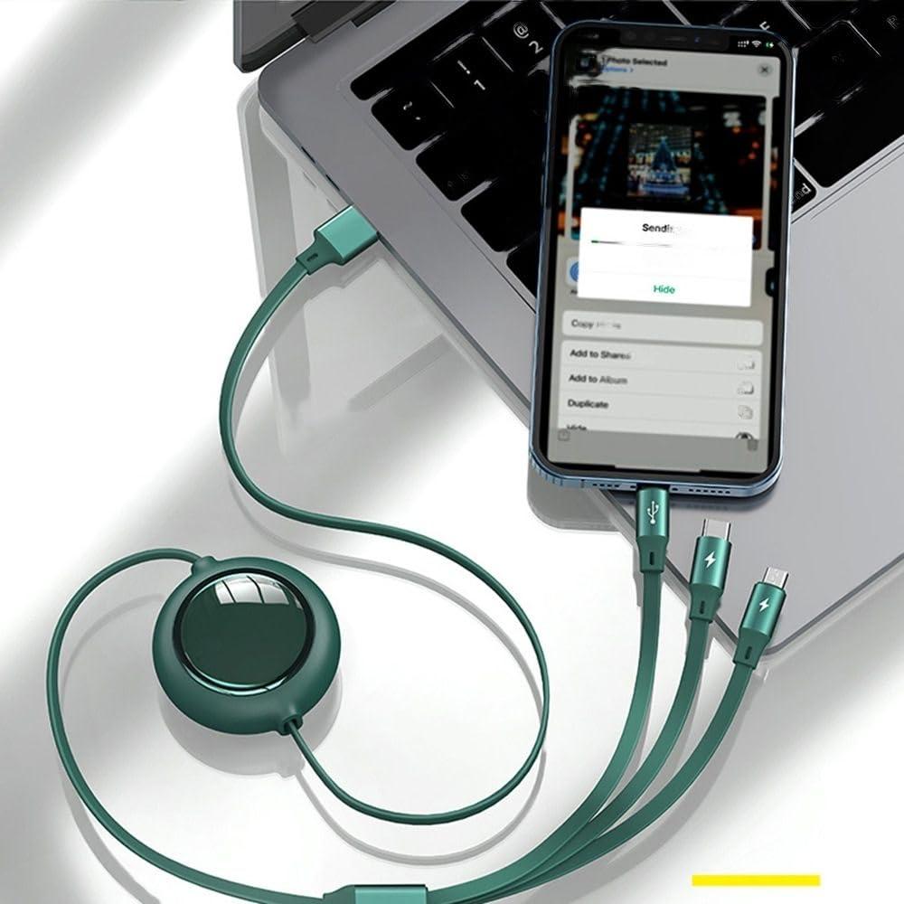 SmarkLabs Multifunction 3-in-1 Retractable USB Cable (100W, 1.2m)