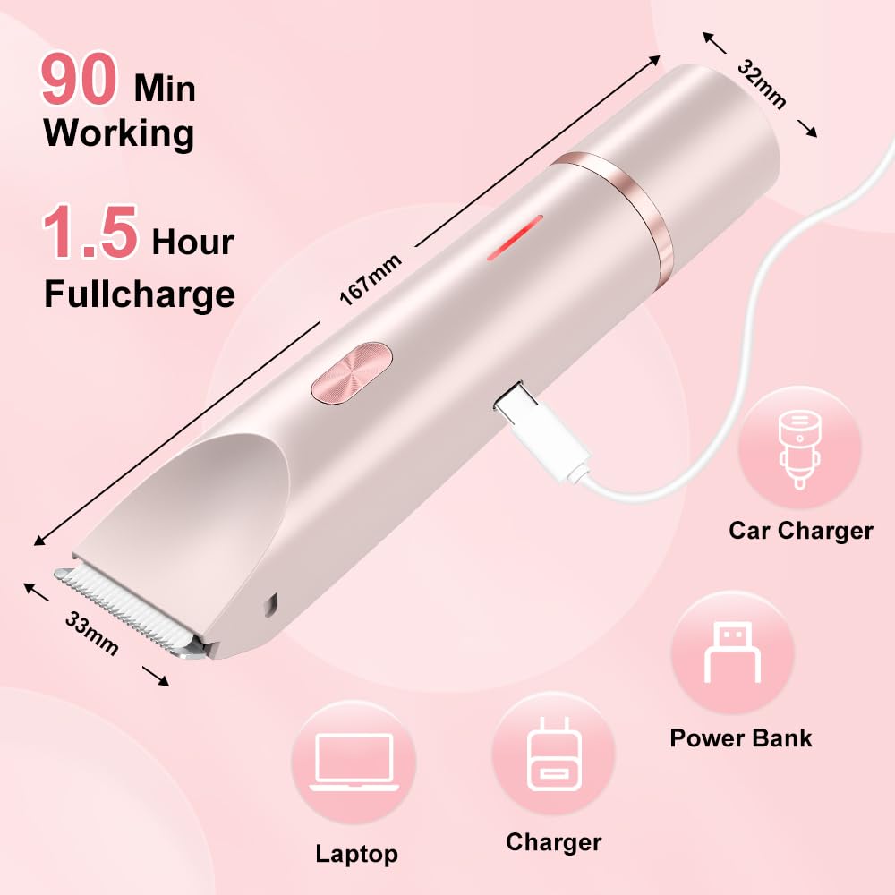 Razors for Women, 2 in 1 Dual-Head Electric Body Hair Trimmer Shaver for Women's Grooming, Waterproof Wet & Dry Pubic Hair Trimmer for Women Legs Bikini Underarms Hair Painless Remove