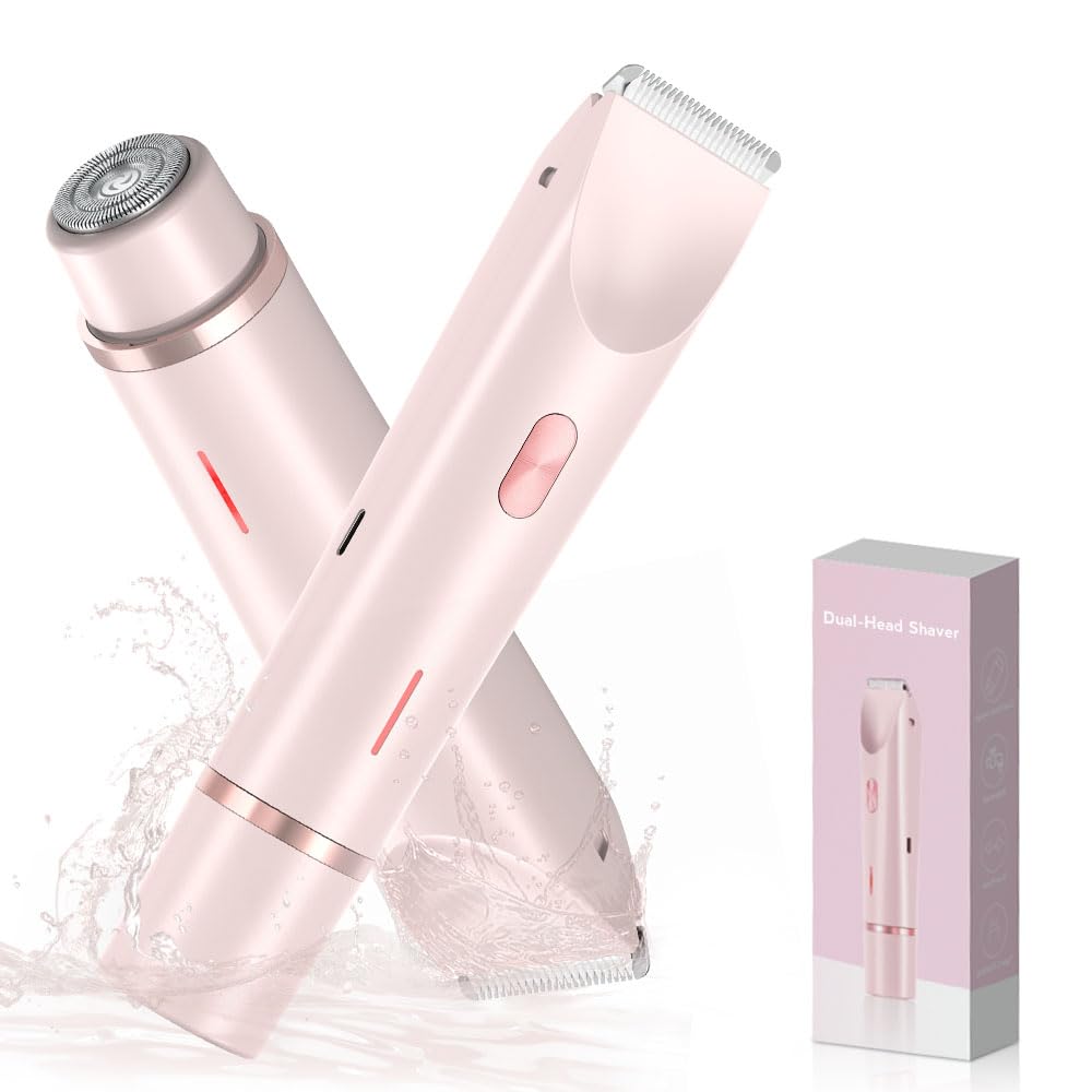Razors for Women, 2 in 1 Dual-Head Electric Body Hair Trimmer Shaver for Women's Grooming, Waterproof Wet & Dry Pubic Hair Trimmer for Women Legs Bikini Underarms Hair Painless Remove