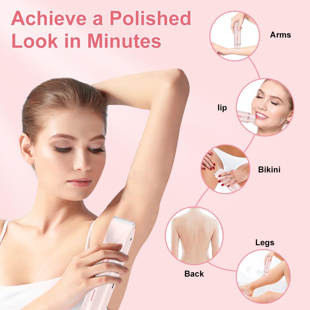 Razors for Women, 2 in 1 Dual-Head Electric Body Hair Trimmer Shaver for Women's Grooming, Waterproof Wet & Dry Pubic Hair Trimmer for Women Legs Bikini Underarms Hair Painless Remove