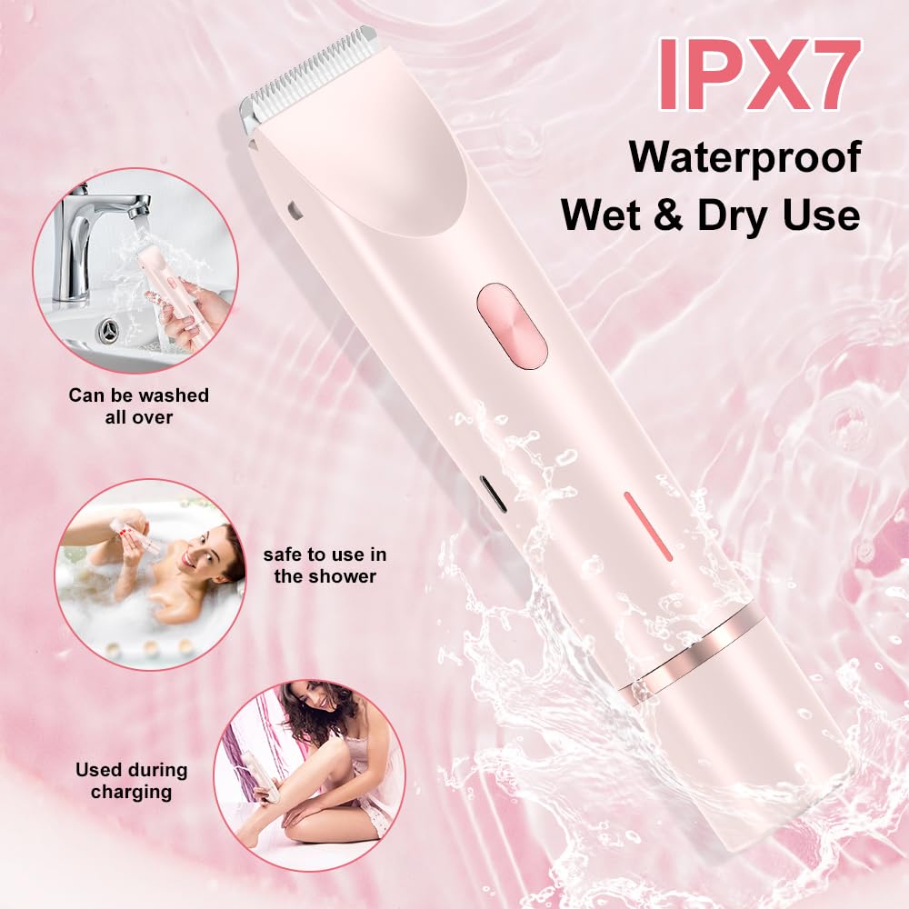 Razors for Women, 2 in 1 Dual-Head Electric Body Hair Trimmer Shaver for Women's Grooming, Waterproof Wet & Dry Pubic Hair Trimmer for Women Legs Bikini Underarms Hair Painless Remove